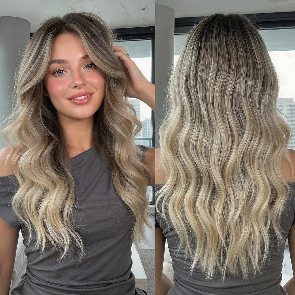 European And American Wind And Wind Gradually Change Platinum Long Curly Hair Wig Eight-Character Bangs Fluffy Natural High Temperature Silk Material