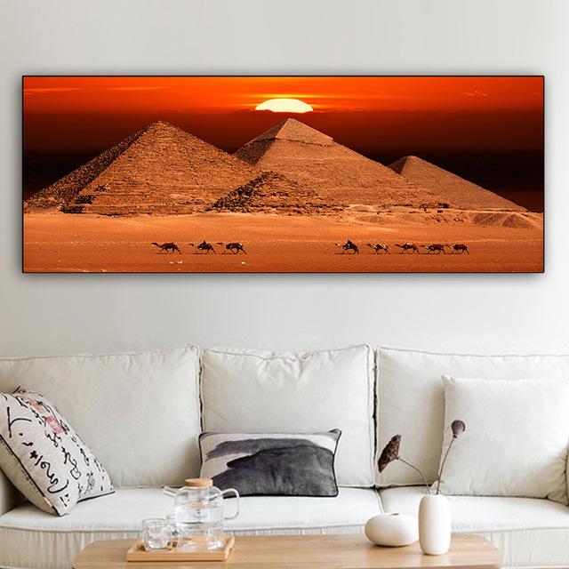 Landscape Canvas Painting Desert Camel Pyramid Sunset Posters And Prints Wall Art Pictures For Living Room Home Decor No Frame