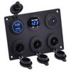 6 In 1 Aluminum Panel 12V Power Socket Power Outlet 4.2A Dual USB Charger LED Voltmeter Toggle Switch for Marine RV