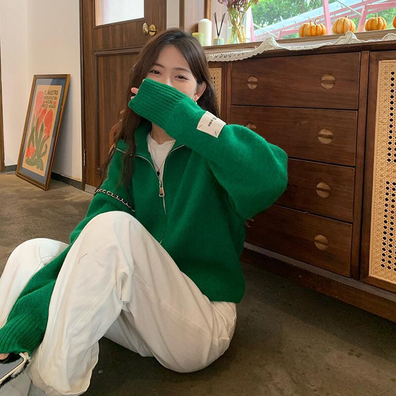 Blue Sweater Jacket Fall and Winter Thickened Zipper Design Sense Long-sleeved Knitted Cardigan Tops Female Comfortable Versatile Fashionable