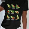 New Black T Shirt W Cute Avocado Prints Casual Daily Wear Round Ne Vintage Unisex Soft Streetwear Versatile Comfortable