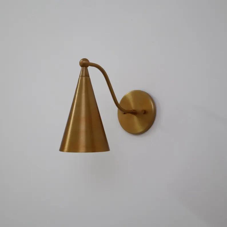 Handcrafted Modern Style Mid Century Raw Brass Wall Lamp
