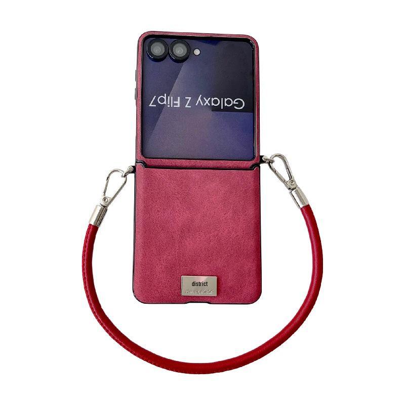 Samsung Z Flip7 Sheepskin Texture Case - Drop-Proof, Anti-Scratch PC with Anti-Lost Lanyard