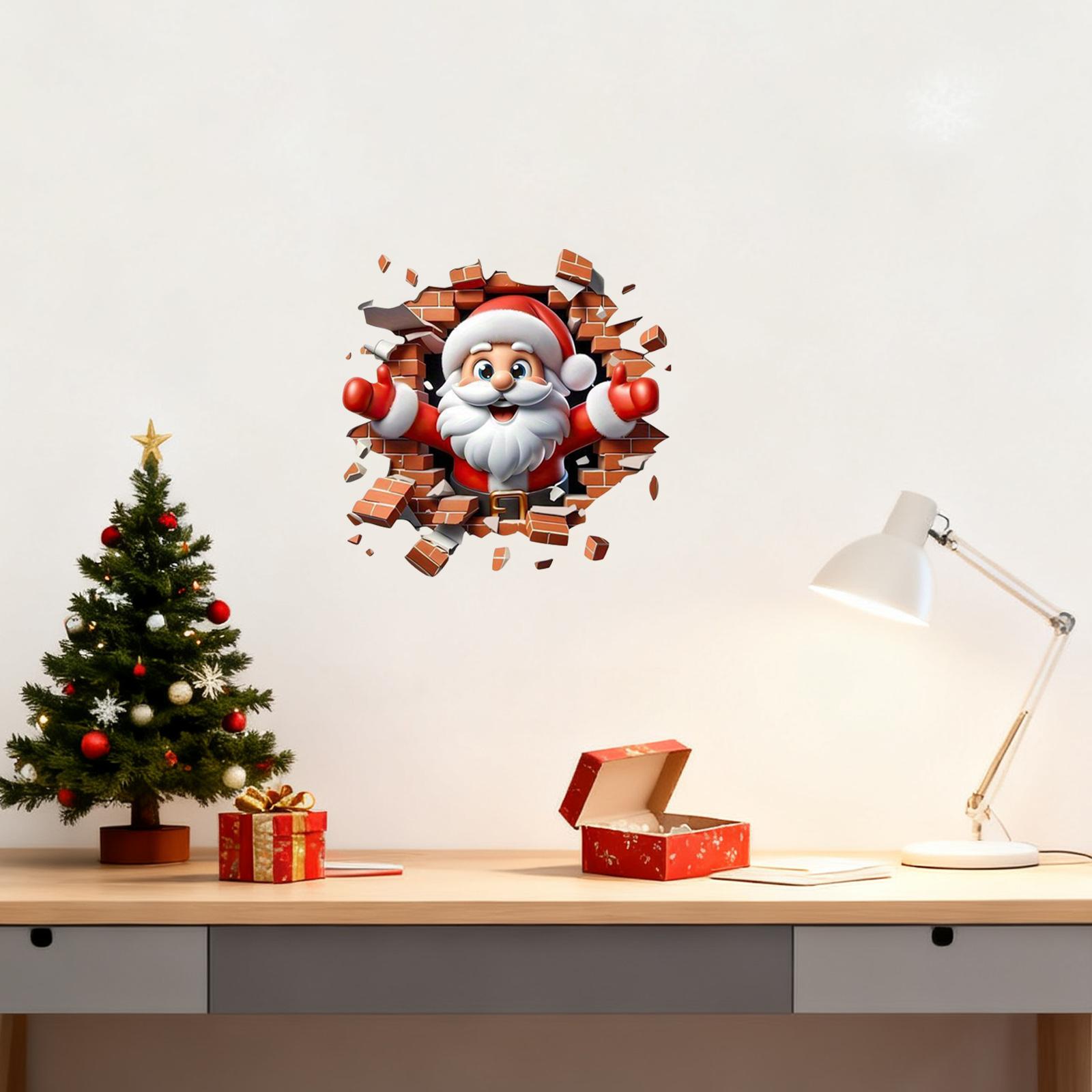 

Christmas Creative Visual Effect Broken Wall Cartoon Sticker Festive Atmosphere Living Room Home Decoration Wall Sticker One Size