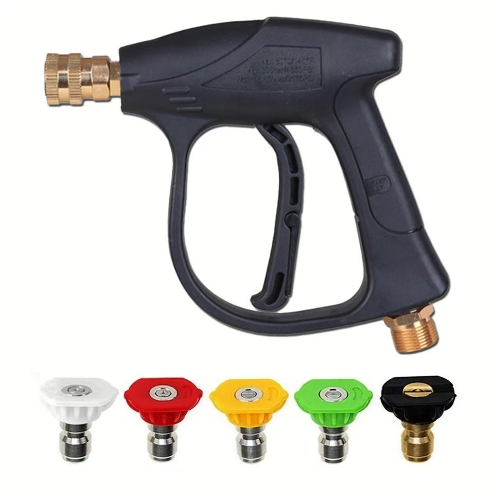 High-Pressure Aluminum Water Gun Set with 5 Quick Connect Nozzles for Car Wash and Garden Cleaning 1/4 lnch M22-14 Hose Fitting