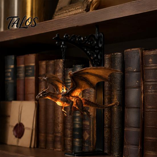Dragon Collector Item Magical Flying Bookshelf Lamp, Warm Hanging Night Light, Fantasy Room Decor Reading Nook Decor, Unique Gift for Lovers
