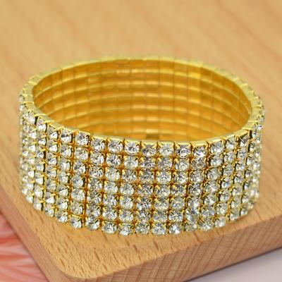 Classic Shining Rhinestone Crystal Stretch Bracelets for Women Girls Bridal Wedding Wristband Elastic Bracelet Gold Silver Color