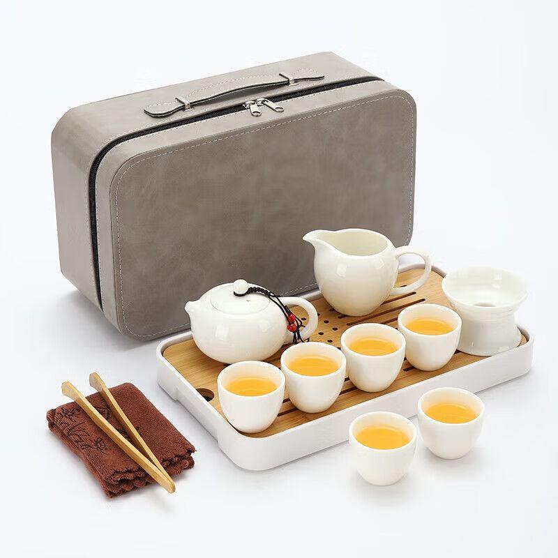 Portable Yangzhi Jade White Porcelain Kung Fu Tea Set