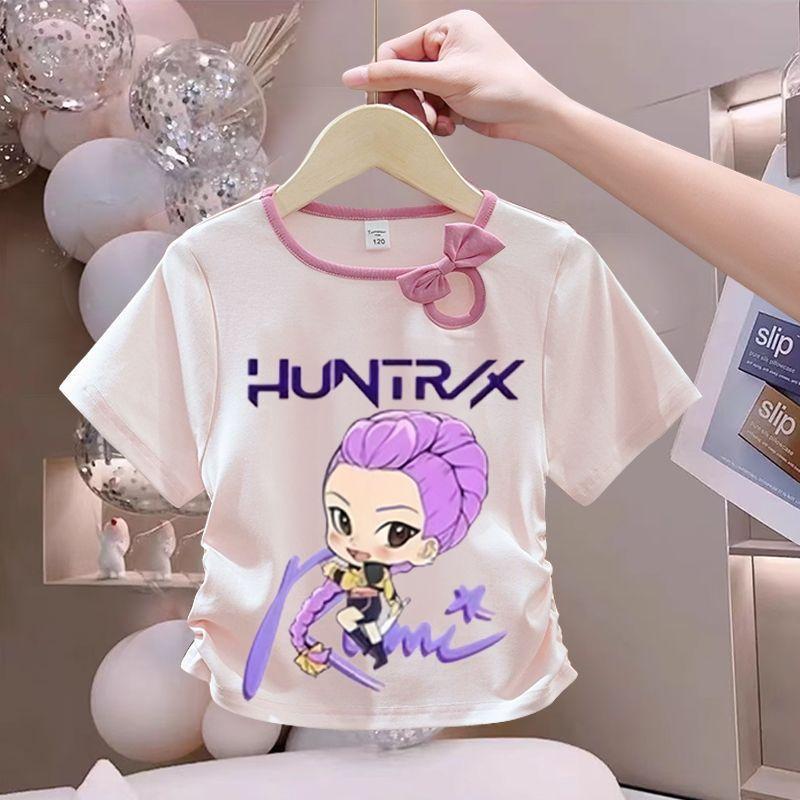 Children's Fairy Tale Witch Girls Group Bowtie Fashion Top - Summer Girls' Pure Cotton Short-Sleeved T-shirt