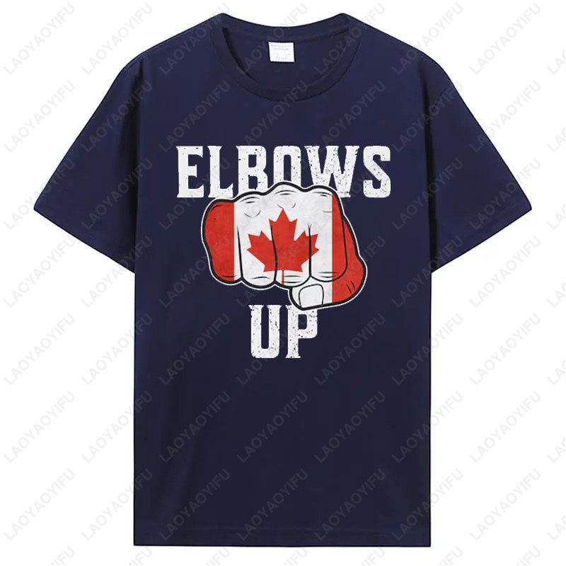 Elbows Up Canada Flag T-Shirt Hockey Culture Shirt Canadian Strength Patriotic Apparel Political Statement Tariff Protest Tee