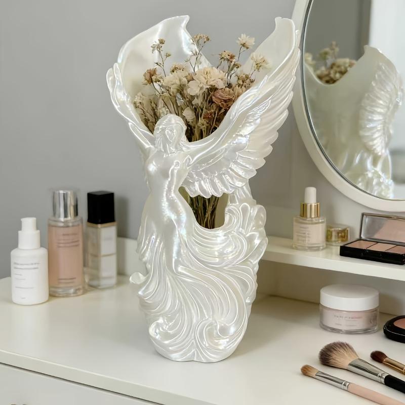 3D printed angel vase with angel wings. Multi-functional desktop organizer for pens and makeup brushes, light luxury home decorative ornament.