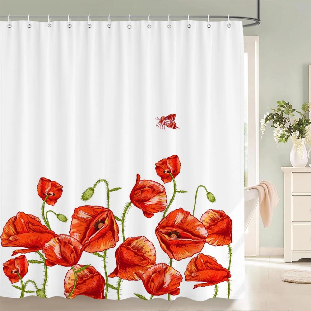 Flowers Pattern Shower Curtains Waterproof Polyester Bath Screen Curtain for Home Decoration Bathroom Printed Shower Curtain