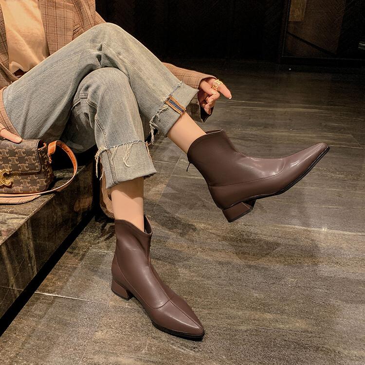 Fashion New Autumn Winter Women Boots Fashion Pointed Toe Chelsea Boots for Women Short Boots Shoes Low Heel Botines Mujer Size 34-43