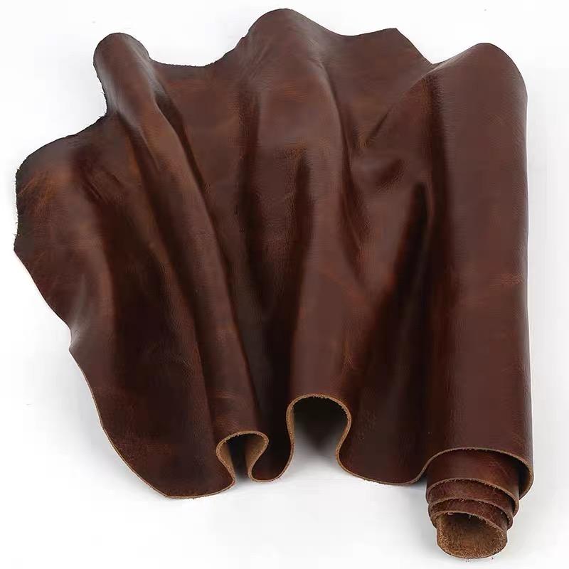 Brown Cowhide Fine Grain Whole Retro Seat, Sofa Bench Renovation, Top Layer Leather Fabric, Oil Wax Cowhide Leather Material