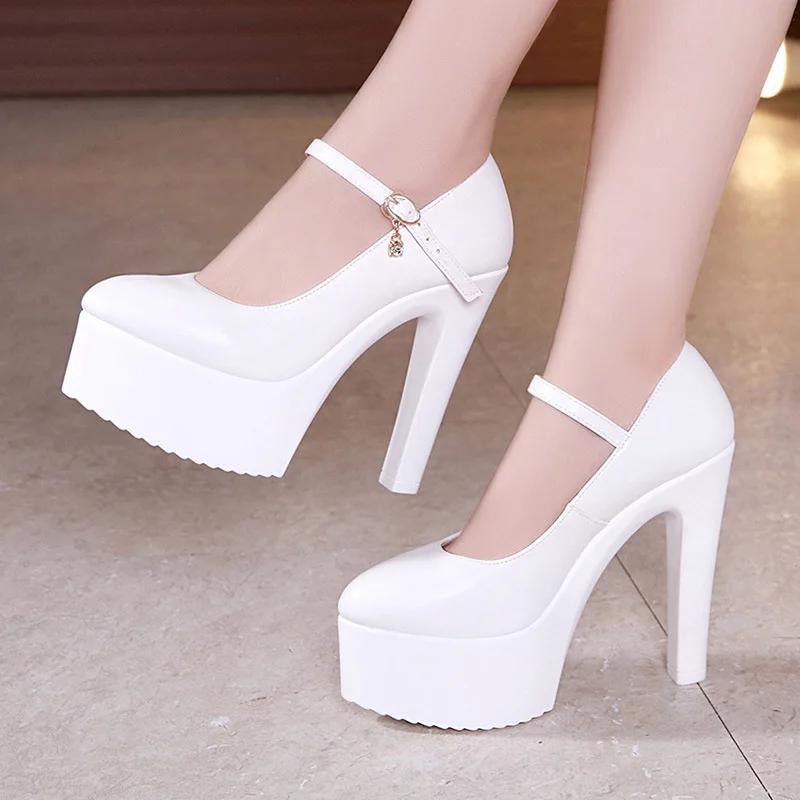 

8 11 13см Маленький размер 32-43 Неглубокие Красные Белые Свадебные туфли Женские Туфли-лодочки на платформе 2025 Блочный Высокий каблук Обувь для модели Вечеринка 38
