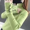 Women Autumn Casual Knitted Pullover Sweater Top Pile Collar Turtleneck Full Sleeve Button Thin Slim Inner Solid Color