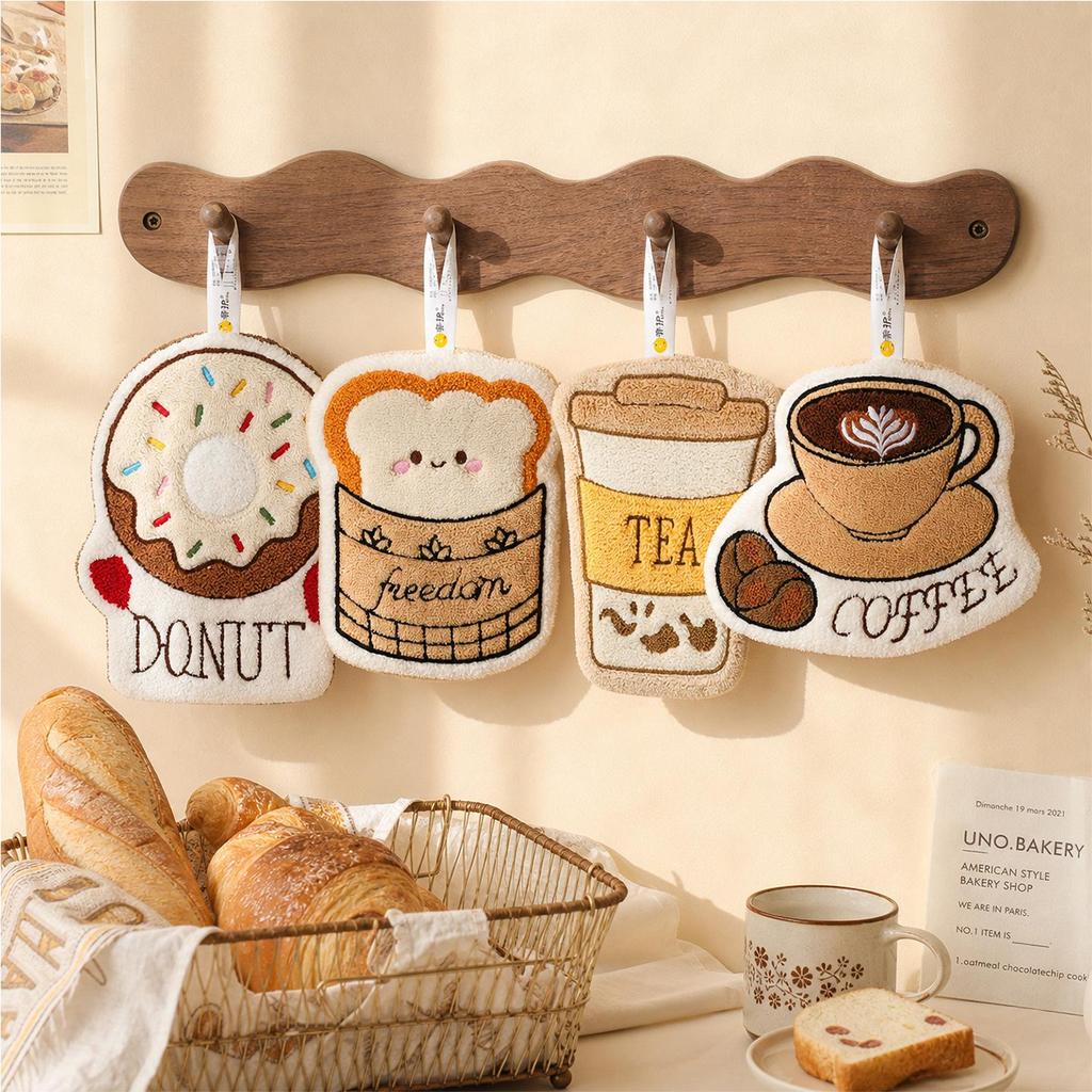 New Cartoon Coffee Series Double-Layer Water-Absorbent Coral Fleece Hand Towel for Kids