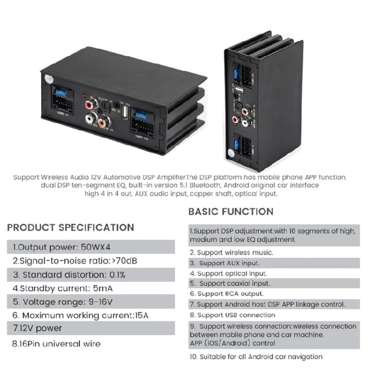 Processeur de signal 4x50W avec câble à 16 broches Amplificateur de voiture
