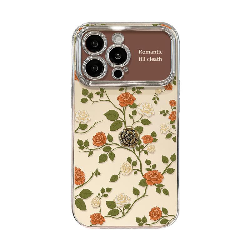 Rose doll lanyard suitable for apple 15pro mobile phone case iphone17 electroplated silicone 16 retro anti-drop