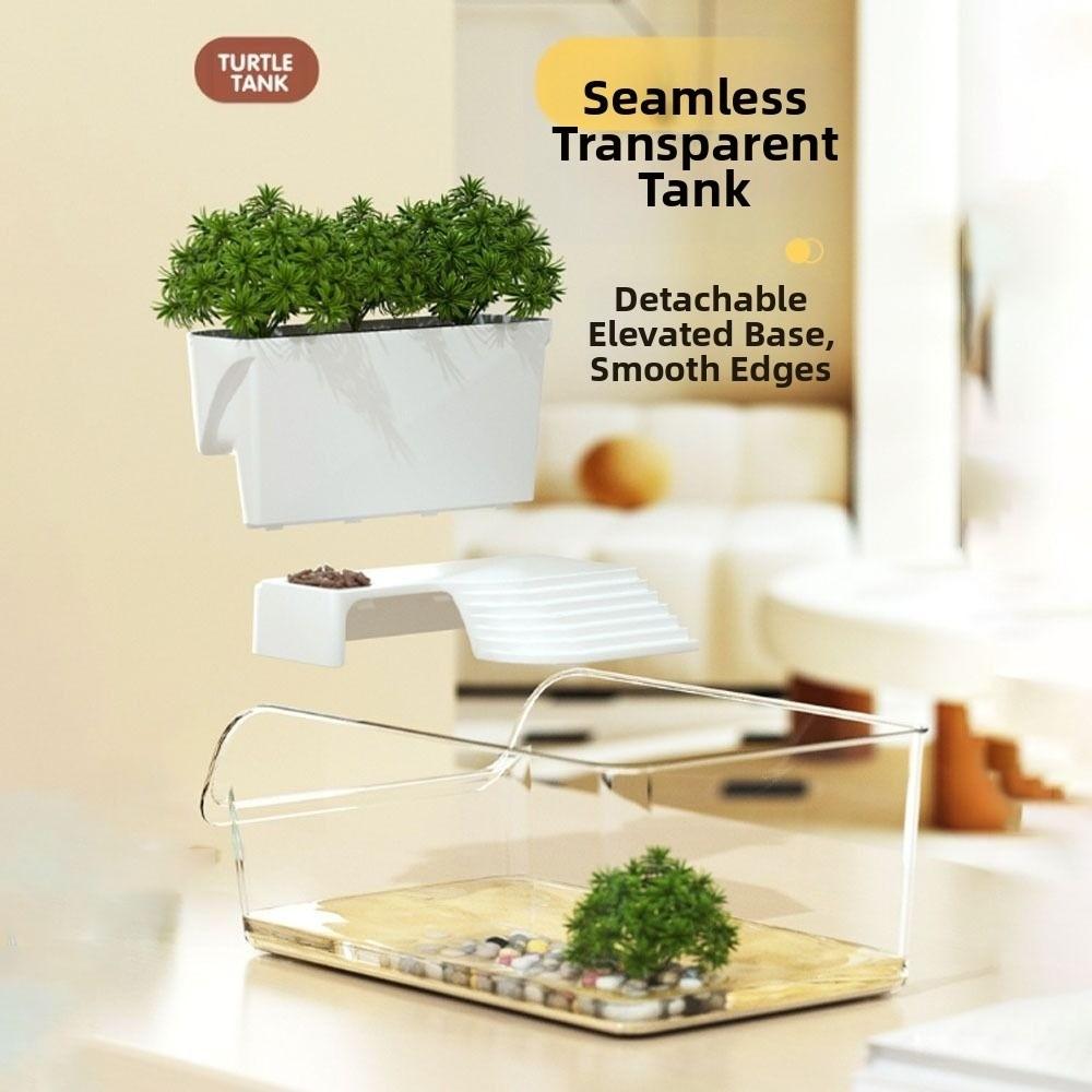 Transparent Turtle Tank with Basking Area Ecological Landscaping Landscape Turtle Tank Sun Climbing Reptile Terrarium Habitat