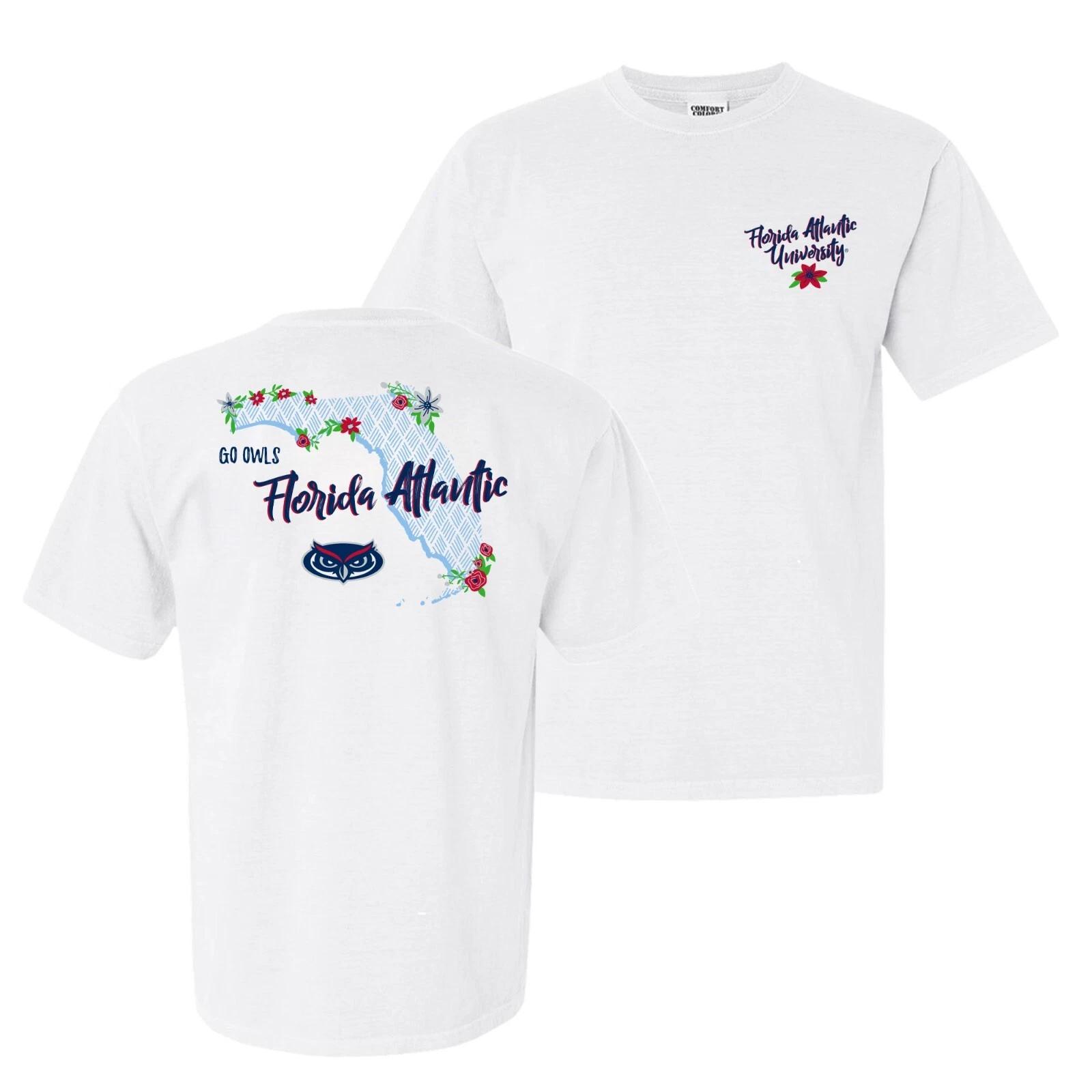 Florida Atlantic Owls Floral State Garment Dyed T Shirt - White 4XL