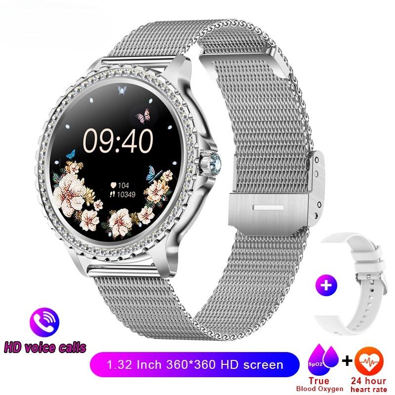New Voice Calling Smart Watch Women 360*360 HD Display Diamond Strap Heart Rate Sports Ladies Fashion Waterproof Smartwatch