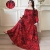 Fattened extra large size floral long-sleeved dress 100kg fat girl long dress one-word shoulder loose maternity dress