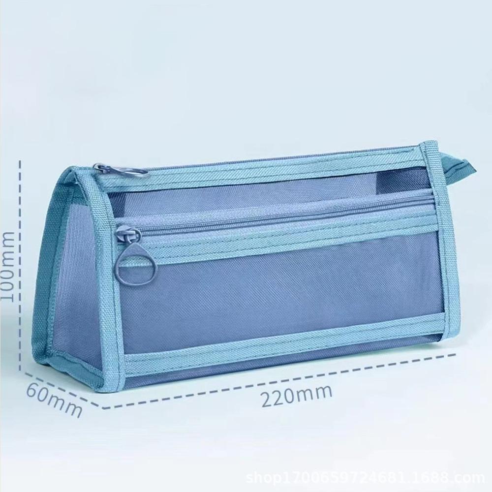 

New Mesh Pen Bag Transparent Double-Layer Pencil Case Large Capacity Stationery Bag Back To School
