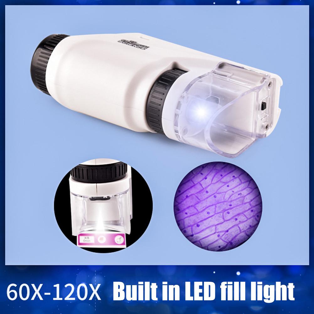 Mini Pocket Microscope Handheld Microscope Kit Battery Powered Microscope With Lab LED Light 60X-120X Biological Kids Science
