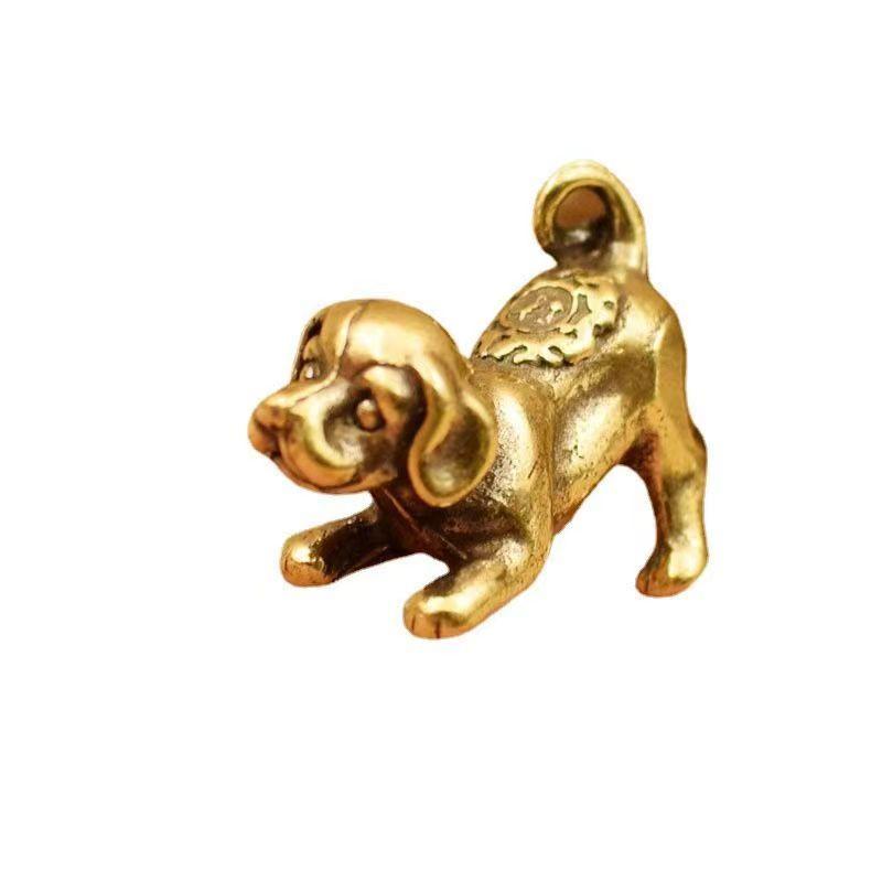 Brass Dog Ornament Retro Figurines Zodiac Lucky Happiness Dog Home Bedroom Decoration Crafts Items Accessories Gift