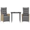 VidaXL 3-Piece Garden Dining Set with Cushions, Table and Chairs with Adjustable Backrest and Footrest, Furniture 3213448