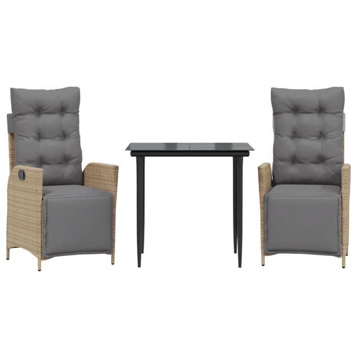 VidaXL Ensemble à Manger de Jardin avec Coussins 3 pcs, Table et Chaises avec Dossier et Repose-pied Réglables, Meubles 3213448