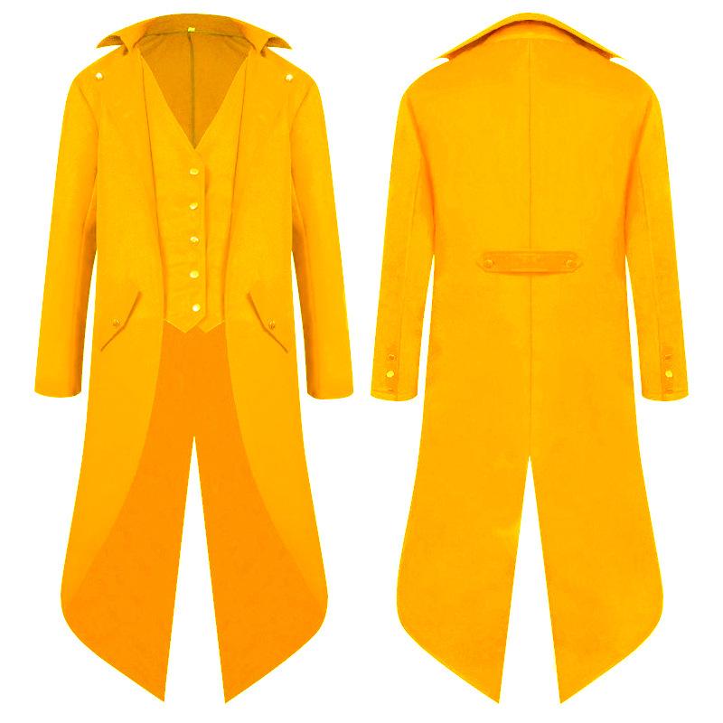 2024 Men's Solid Color Medieval Swallowtail Coat - European & American Mid-length Punk Retro Overcoat