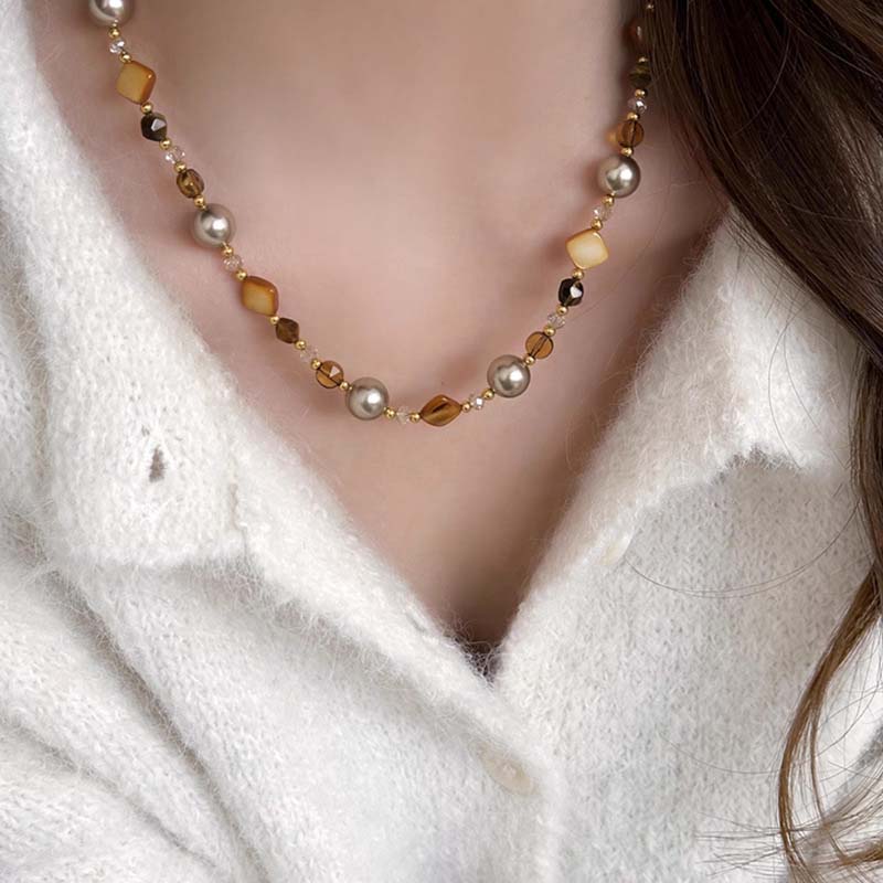 Vintage Braunes Natur Tigerauge Stein Choker Halskette Für Frauen 2025 Neue Trendige Handgefertigte Perlenkette Zirkon Geschenk