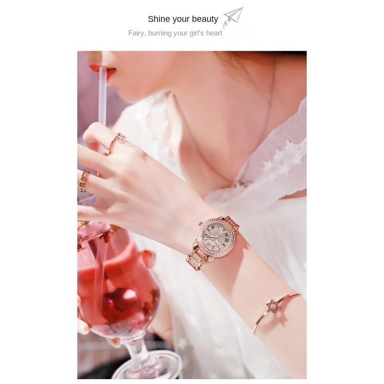 ABORNI Zegarek damski Luksusowy zegarek z diamentami w kształcie gwiazdek i wodoodpornym damskim paskiem ze stalowym paskiem