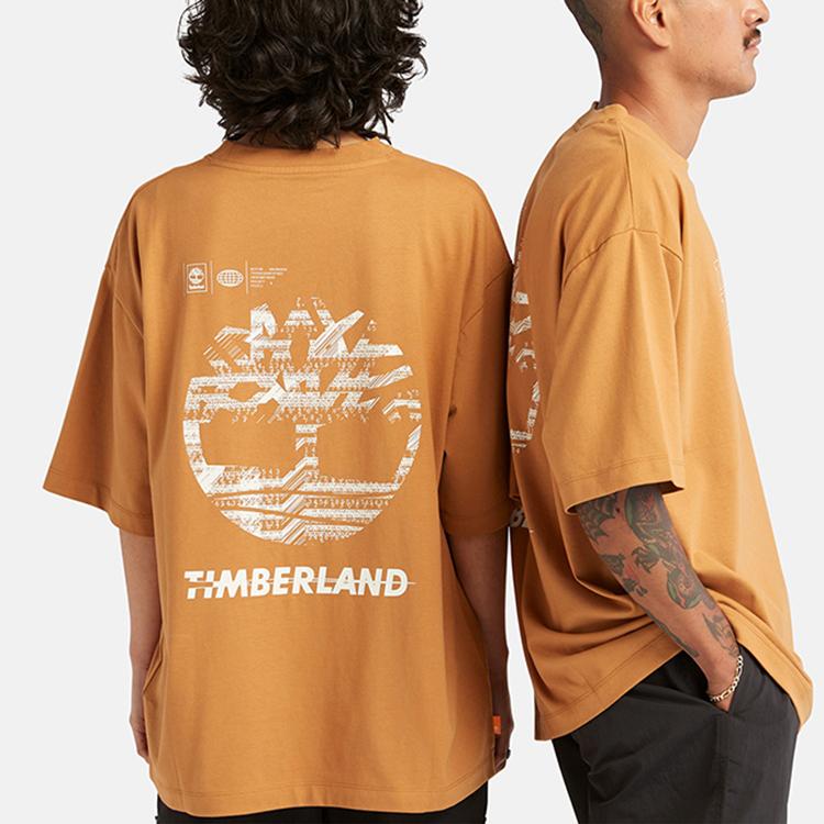 Timberland Letter Logo Printed Casual Loose Short Sleeve T-Shirt Unisex Tops Wheat A6QJ1-P47