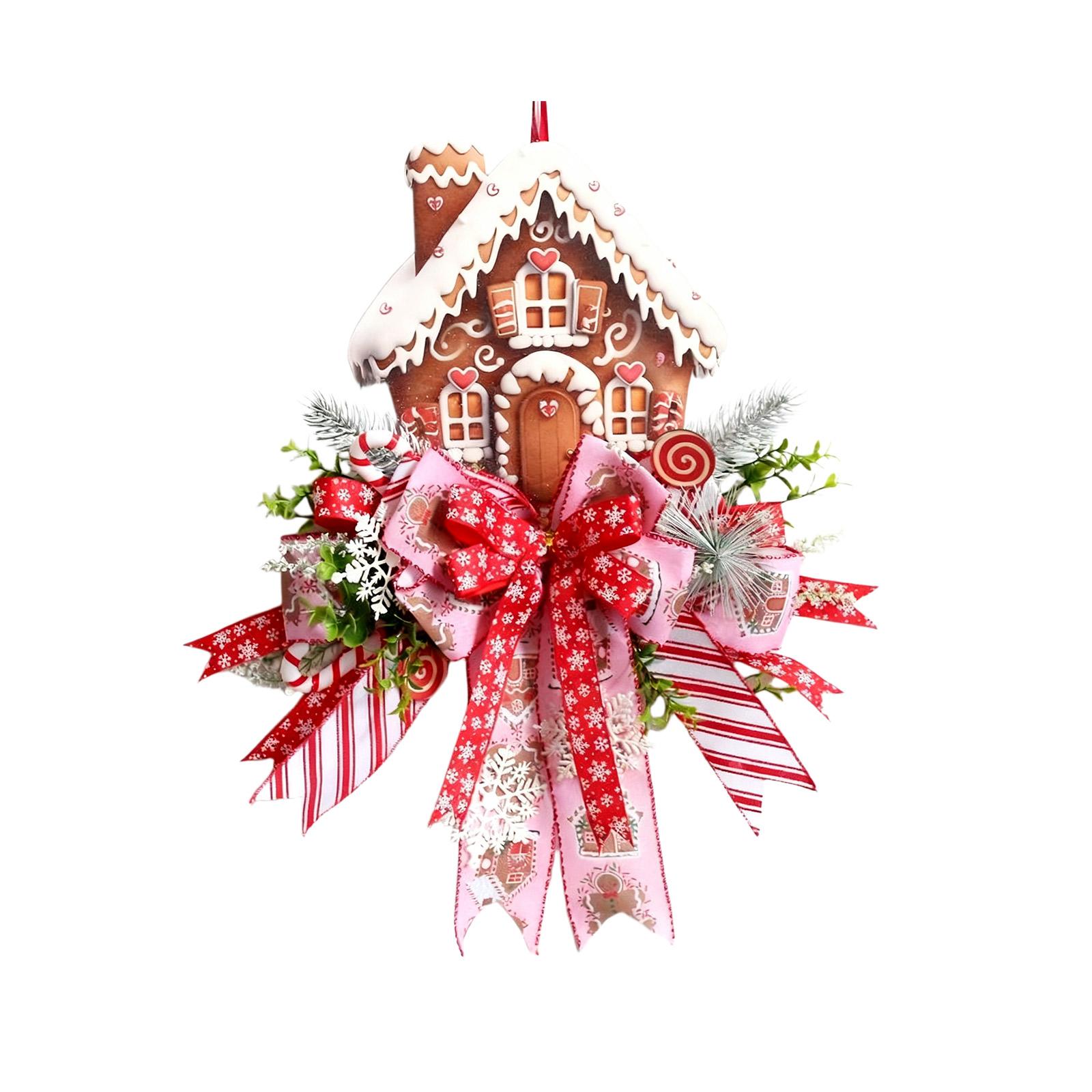 

Christmas Gingerbread House Wreath Ribbon Bow Decorations Holiday Front Door Wreath Outdoor Decorations One Size