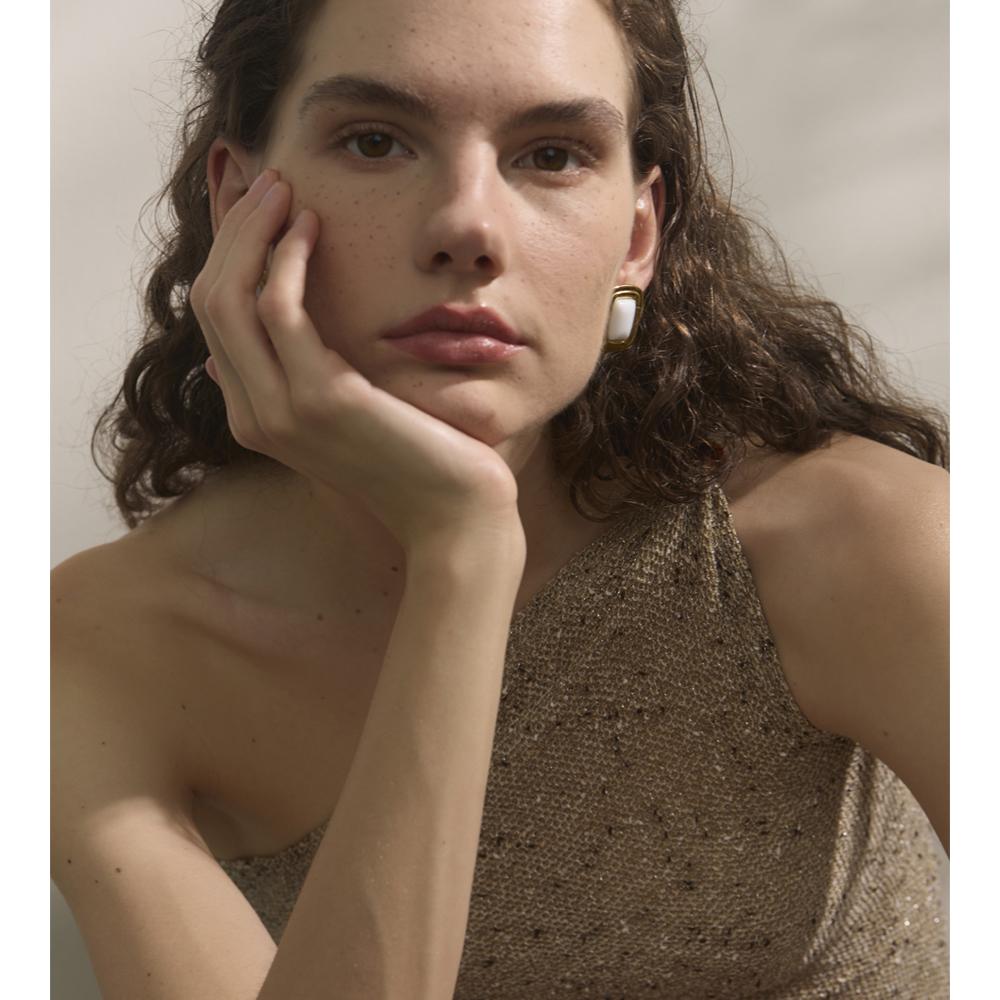 Orecchini a Perno Moda Yhpup Pietra Naturale Rettangolari Rossi Bianchi Neri di Tendenza Versatili Fascino Dorato Gioielli Francia per Donne