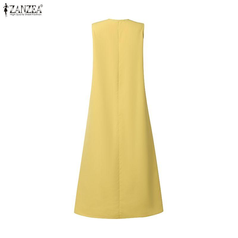 ZANZEA Women Casual Round Neck Loose Sleeveless Dress