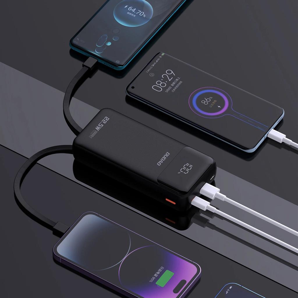 Powerbank Dudao K15Pro 20000Mah 22.5W Pd Usb-C / Usb-A / Wbudowane Kable Lightning I Usb-C - Czarny