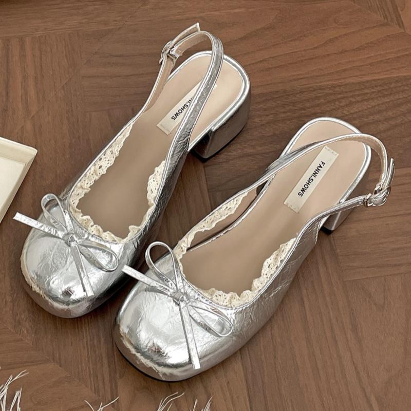 

Fashion Women s Mary Jane Shoes 2025 Summer New Bow Round Toe Mid Heels Sandals Sweet Shallow Mouth Lace Soft Women Sandals Shoes 37