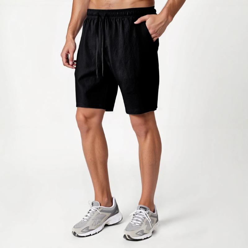 2025 Men's Summer New Solid Color Drawstring Pure Cotton Loose Sports Shorts Casual Versatile Shorts