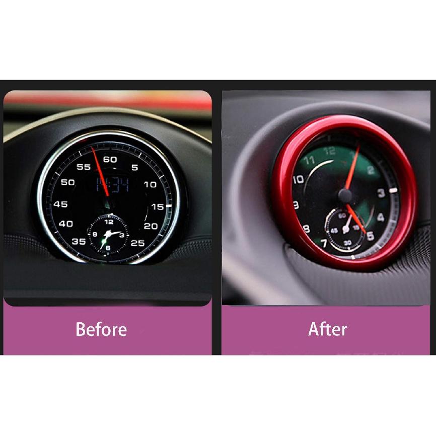 Dashboard Center Clock Surrounding Compass Cover Aluminum Ring Emblem Sticker for Porsche 911 718 Cayenne Macan Panamera, etc.(Red)