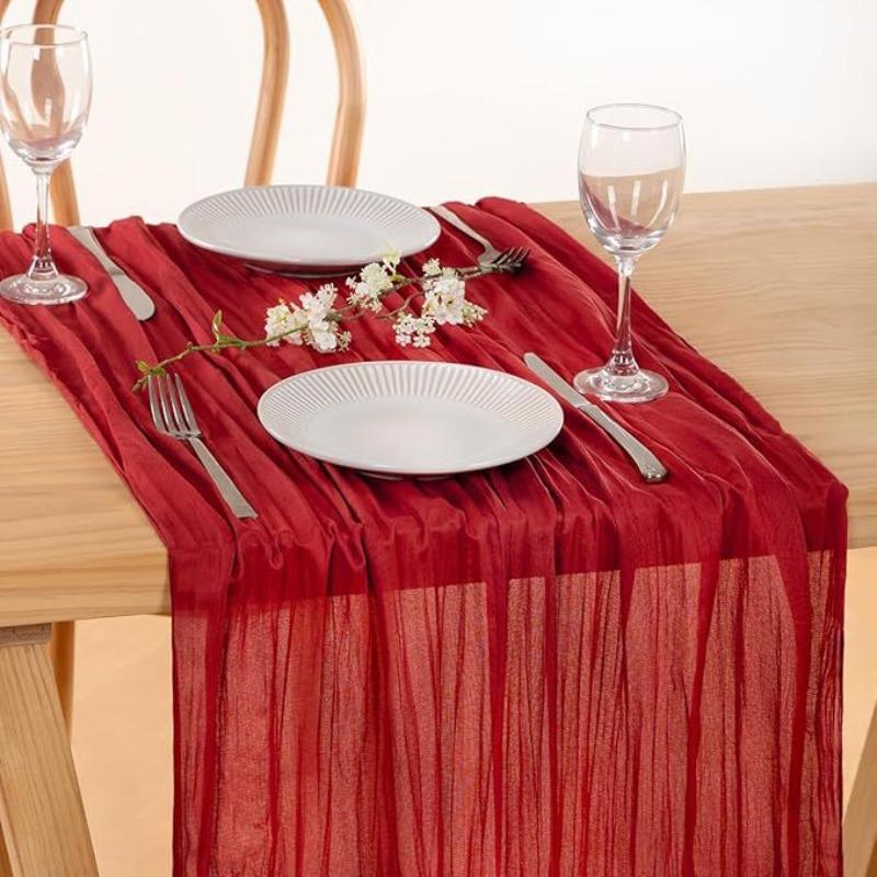 Halbtransparenter Gaze-Tischläufer Boho-Stil Esstisch-Gedeck Vintage Hochzeitsfeier Weihnachtsbankette Bögen Tortendekoration