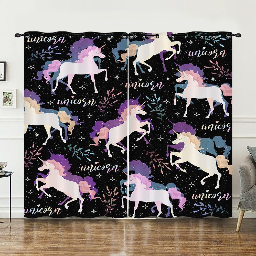 Curtain Unicorn Animal 3D Digital Printing Blackout Curtain Punching