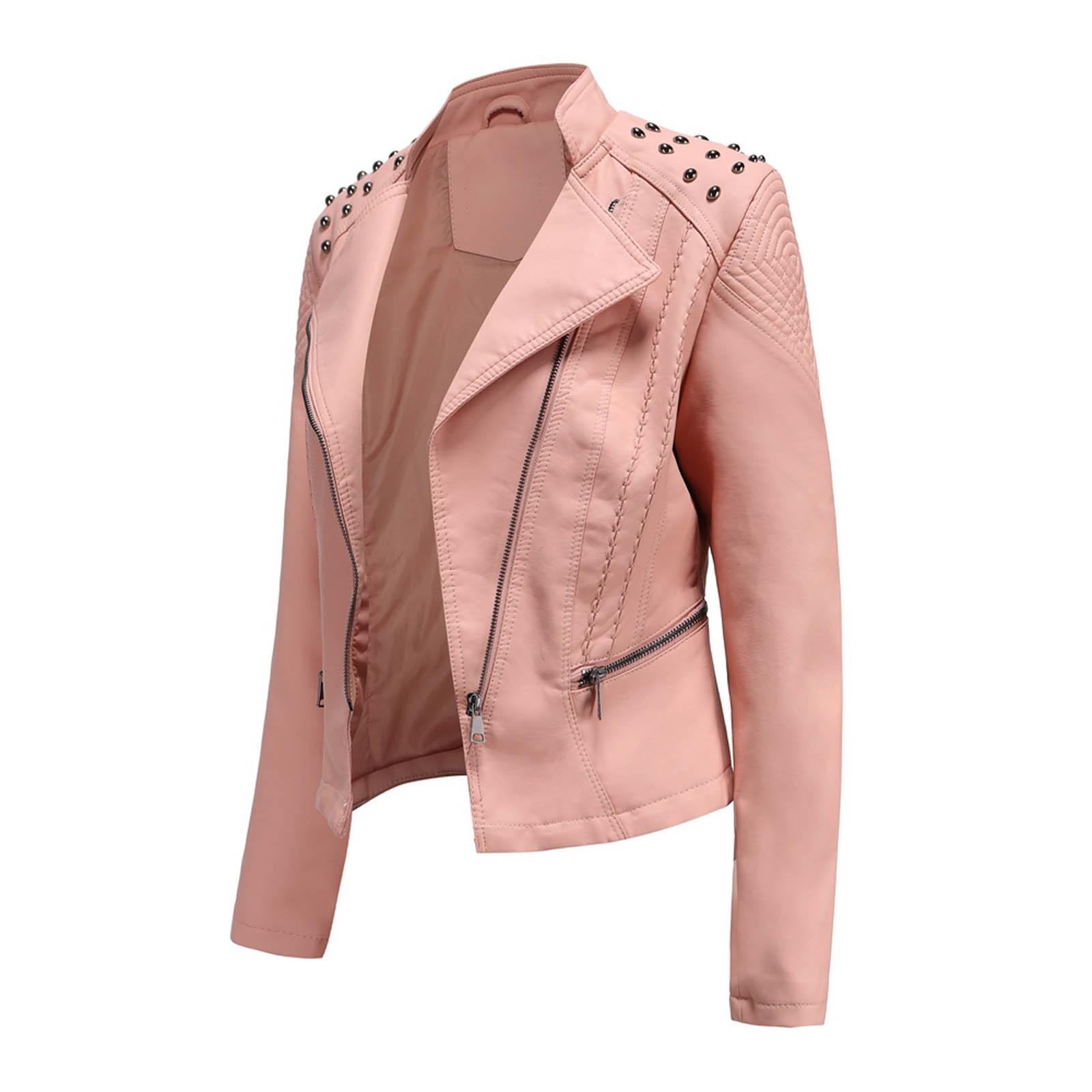 Женский тонкий кожаный панк-отворот на молнии мотоциклетный костюм сшитая куртка XL белый — фото 9