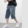 Jeans estivi da uomo, pantaloni in denim, pantaloncini casual al polpaccio, pantaloni capri dritti con coulisse in cotone lavato, taglia grande 8XL