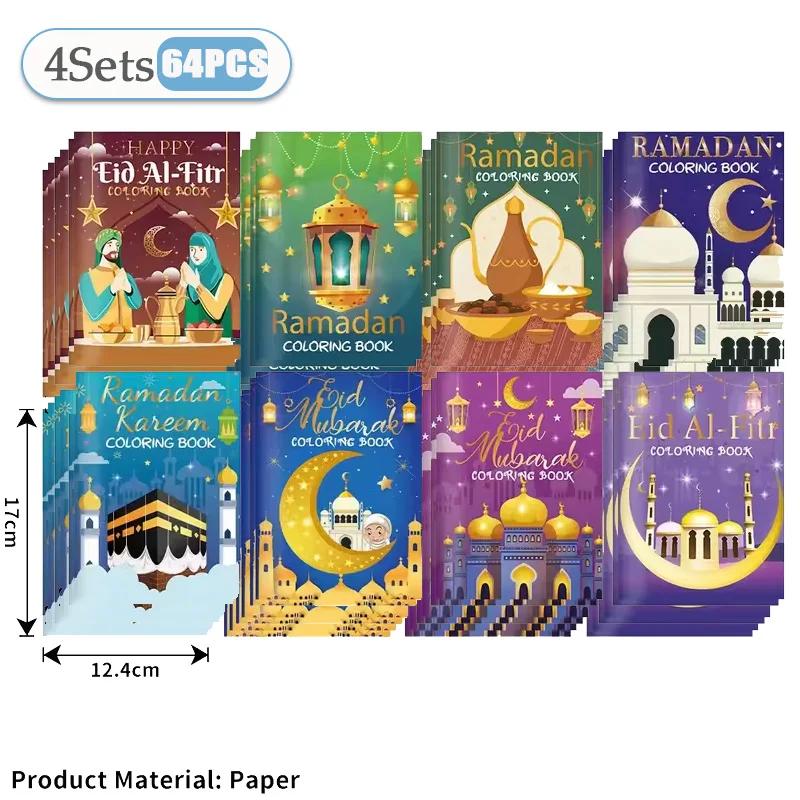 Set di Libri da Pittura Fai da Te Ramadan Eid Mubarak per Feste di Bambini Musulmani Arte Creativa Scarabocchio Libro da Disegno Attività Islamiche per Bambini