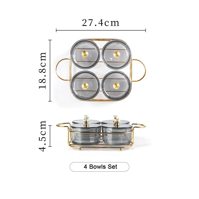 Nordic Luxury Glass Tableware Small Fruit Dessert Snack Serving Bowls with Dustproof Lid Household Party Food Serving Plates