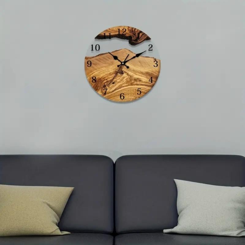 Elegant Quiet Wall Clock with Wood Grains and Transparent Tempered Glass 30cm Clock for Living Room and Office Decors